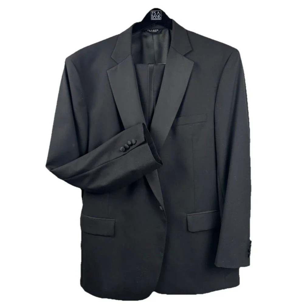 Vtg JOS A BANK Men’s 50L Tuxedo Set 100% Wool Black - Cummerbund & Garment Bag